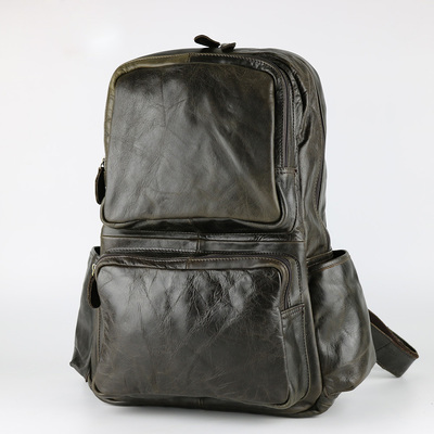 头层牛皮男士背包牛皮户外旅行双肩包头层油蜡牛皮旅行包欧美休闲计算机包 .