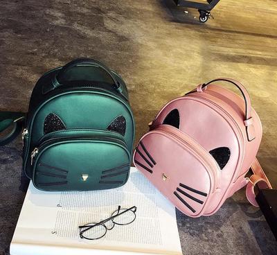 双肩包女韩版2017新款PU时尚旅行包纯色小背包猫咪女包白沟旅行包